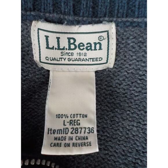 LL Bean Men Large Gray Sweater Knit Pullover 1/4 Zip Long Sleeve MockNeck Cotton - Picture 9 of 10